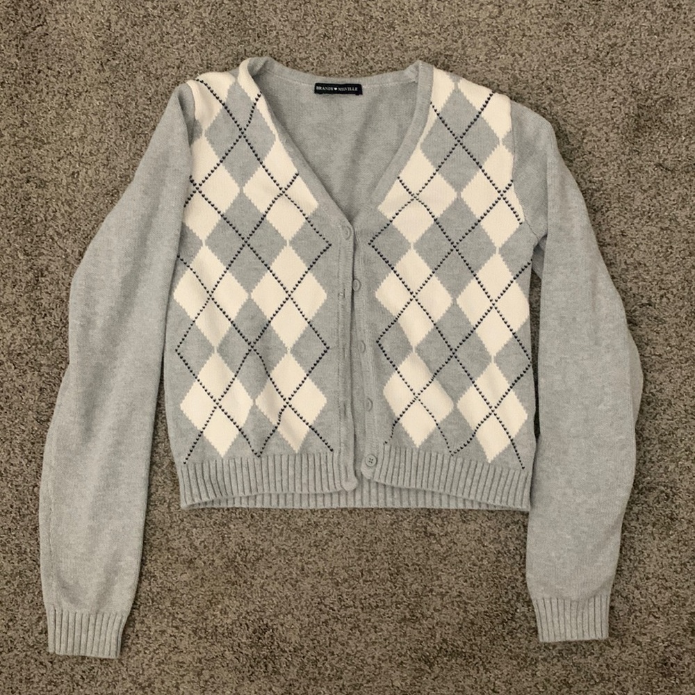 brandy melville grey argyle cardigan